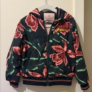 Scotch & Soda Kids Floral Puffer Jacket - Black, Pink, and Green